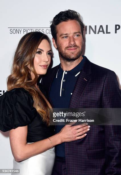 Elizabeth Chambers and Armie Hammer attend the premiere of Sony Pictures Classics' "Final Portrait" at Pacific Design Center on March 19, 2018 in...