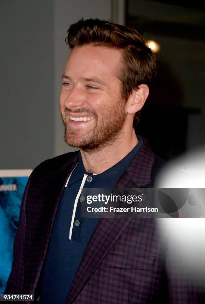 Armie Hammer attends the premiere of Sony Pictures Classics' "Final Portrait" at Pacific Design Center on March 19, 2018 in West Hollywood,...