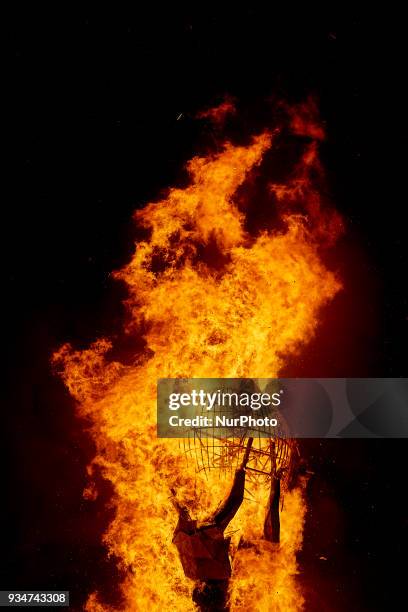 Ninot' burns during the last day of the Las Fallas Festival on March 19, 2018 in Valencia, Spain. The Fallas is Valencias most international...