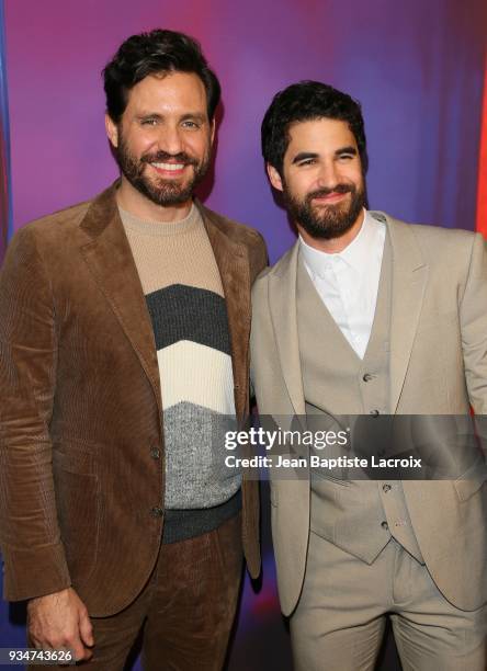 Edgar Ramirez and Darren Criss attend the for your consideration event for FX's 'The Assassination Of Gianni Versace: American Crime Story' on March...