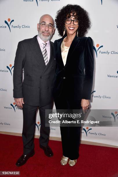 Silver Circle Gala Host Committee members Jeff Sinaiko and Kristal Oates Sinaiko attend the Venice Family Clinic Silver Circle Gala at The Beverly...