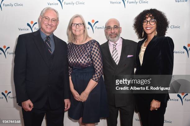 Richard Brehove, Venice Family Clinic CEO Elizabeth Benson Forer, 2018 Silver Circle Gala Host Committee members Jeff Sinaiko and Kristal Oates...