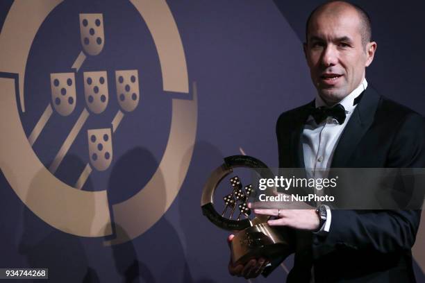 Portuguese coach Leonardo Jardim poses at 'Quinas de Ouro' ceremony held at Pavilhao Carlos Lopes in Lisbon, on March 19, 2018.