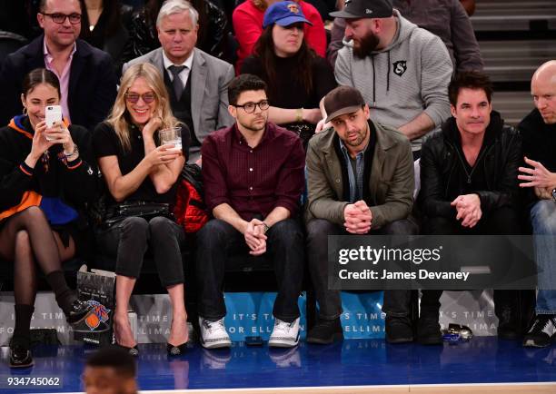 Chloe Sevigny, Jerry Ferrara, guest and Pat Monahan attend New York Knicks Vs Chicago Bulls game at Madison Square Garden on March 17, 2018 in New...