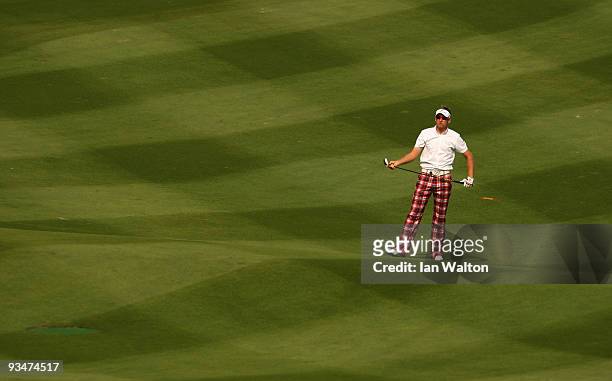 Ian Poulter of England during the Foursome's on the second day of the Omega Mission Hills World Cup on the Olazabal course on November 29, 2009 in...