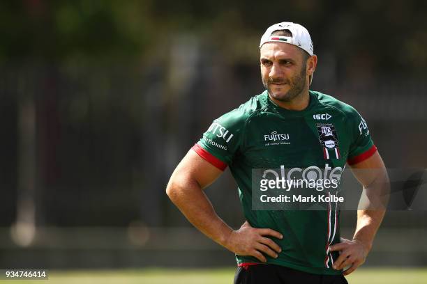 Robbie Farah watches on during a South Sydney Rabbitohs NRL Training Session at Redfern Oval on March 20, 2018 in Sydney, Australia.