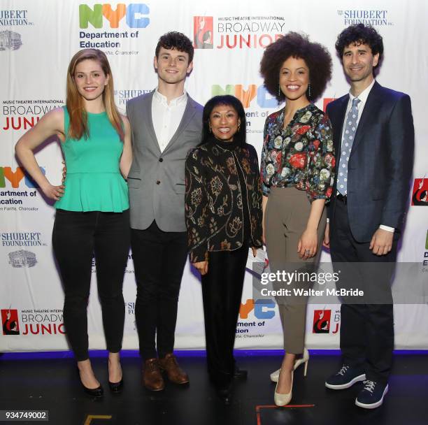 Molly Griggs, Charlie Stemp, Baayork Lee, Sasha Hutchings and John Cariani backstage at The Fourth Annual High School Theatre Festival at The Shubert...