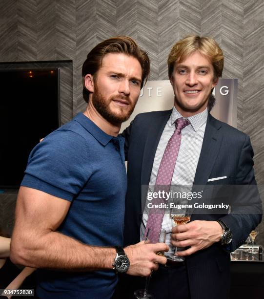 Scott Eastwood and Steele Cooper attend the Haute Living And Louis XIII Celebration of Scott Eastwood At Scarpetta NYC on March 19, 2018 in New York...