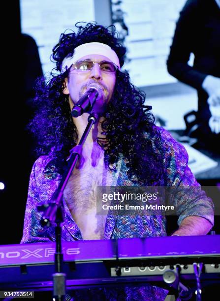 Lou Bido of The Wayward Sons performs on stage during the Venice Family Clinic Silver Circle Gala at The Beverly Hilton Hotel on March 19, 2018 in...