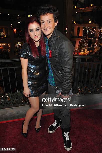 Singer Ariana Grande and singer/producer Frankie Grande arrives at Hollywood & Highland Center and One Heartland's "Holiday of Hope" tree lighting...