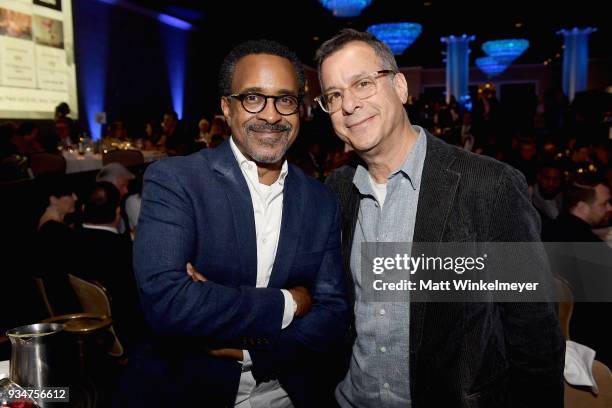 Tim Meadows and Rob Corn attend the Venice Family Clinic Silver Circle Gala at The Beverly Hilton Hotel on March 19, 2018 in Beverly Hills,...