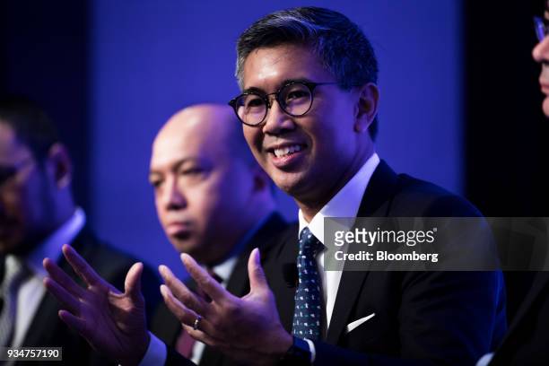 Tengku Zafrul Abdul Aziz, chief executive officer of CIMB Group Holdings Bhd., speaks during the Credit Suisse Asian Investment Conference in Hong...