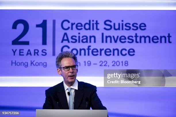 Andrew Garthwaite, head of global equity strategy at Credit Suisse Group AG, speaks during the Credit Suisse Asian Investment Conference in Hong...