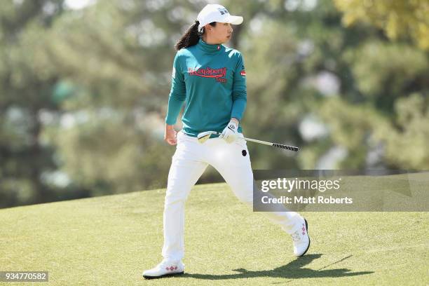 Phoebe Yao of Taiwan looks on during the second round of the T-Point Ladies Golf Tournament at the Ibaraki Kokusai Golf Club on March 17, 2018 in...