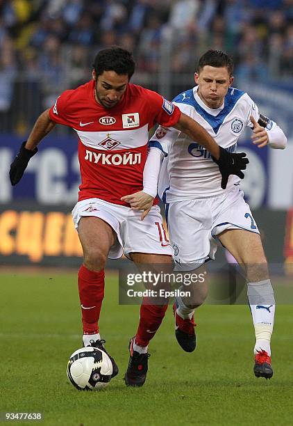 Igor Semshov of FC Zenit, St. Petersburg battles for the ball with Baretta da Silva of Spartak, Moscow during the Russian Football League...