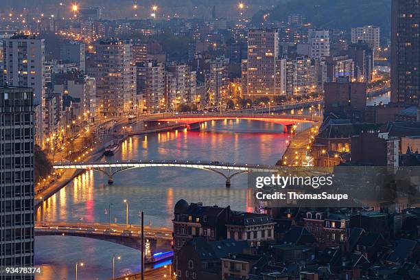 liege at night - wallonia stock pictures, royalty-free photos & images