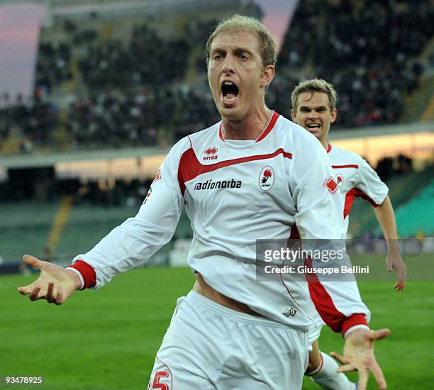 Andrea Masiello of AS Bari celebrates after scoring their first goal during the Serie A match between AS Bari and AC Siena at Stadio San Nicola on...