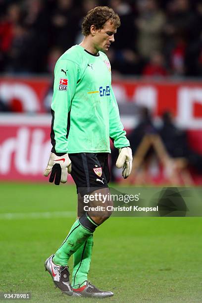 Goalkeeper Jens Lehmann of Stuttgart looks dejected after the third goal of Leverkusen during the Bundesliga match between Bayer Leverkusen and VfB...