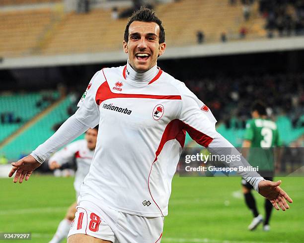 Giuseppe Greco of AS Bari celebrates the goal during the Serie A match between AS Bari and AC Siena at Stadio San Nicola on November 29, 2009 in...