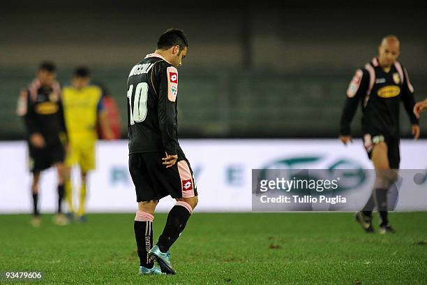 Fabrizio Miccoli of Palermo looks dejected after the Serie A match between AC Chievo Verona and US Citta di Palermo at Stadio Marc'Antonio Bentegodi...