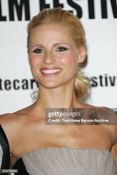 Michelle Hunziker arrives at the Monte Carlo Comedy Film Festival Gala Awards Ceremony at the Grimaldi Forum on November 28, 2009 in Monte Carlo,...