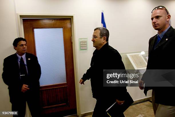 Israeli defense minister Ehud Barak arrives at the weekly cabinet meeting in his office on November 29, 2009 in Jerusalem. Defense Minister Ehud...
