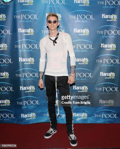 March 17: Machine Gun Kelly performs at The Pool After Dark at Harrah's Resort on March 17, 2018 in Atlantic City, New Jersey.
