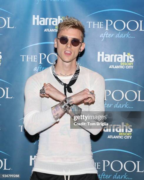 March 17: Machine Gun Kelly performs at The Pool After Dark at Harrah's Resort on March 17, 2018 in Atlantic City, New Jersey.