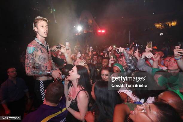 March 17: Machine Gun Kelly performs at The Pool After Dark at Harrah's Resort on March 17, 2018 in Atlantic City, New Jersey.