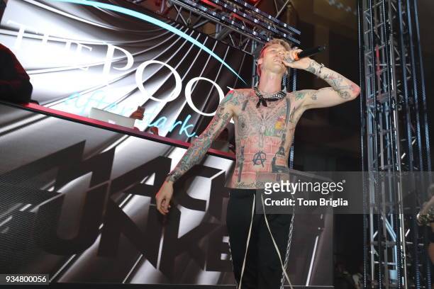 March 17: Machine Gun Kelly performs at The Pool After Dark at Harrah's Resort on March 17, 2018 in Atlantic City, New Jersey.