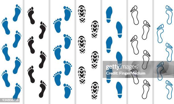 foot trail icon set - shoe print vector stock illustrations