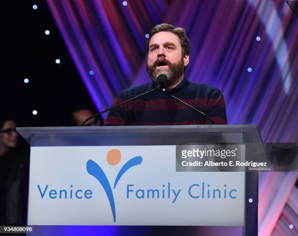 Actor Zach Galifianakis attends the Venice Family Clinic's 36th Annual Silver Circle Gal at The Beverly Hilton Hotel on March 19, 2018 in Beverly...
