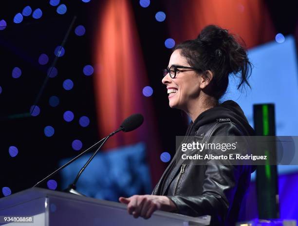 Actress Sarah Silverman attends the Venice Family Clinic's 36th Annual Silver Circle Gal at The Beverly Hilton Hotel on March 19, 2018 in Beverly...