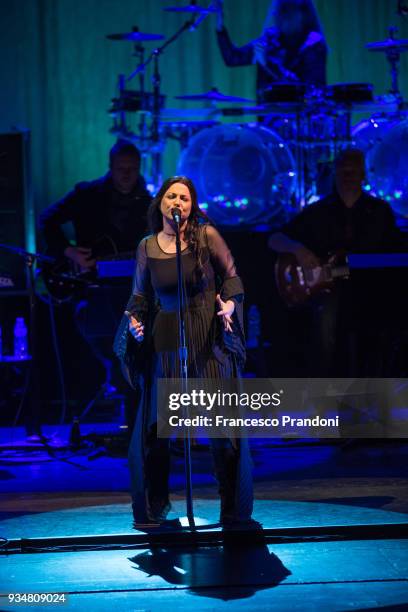 Amy Lee of Evanescence perfors on stage at Teatro degli Arcimboldi on March 19, 2018 in Milan, Italy.