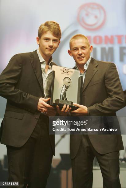 Josh Bolt and Eugene Byrne receive award at the Monte Carlo Comedy Film Festival Gala Awards Ceremony at the Grimaldi Forum on November 28, 2009 in...