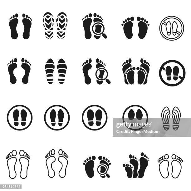 foot print icon set - shoe print stock illustrations