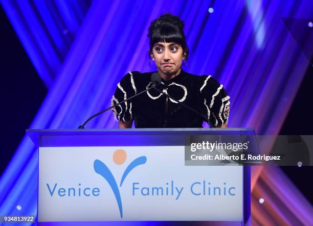 Actress Sunita Mani attend the Venice Family Clinic's 36th Annual Silver Circle Gal at The Beverly Hilton Hotel on March 19, 2018 in Beverly Hills,...