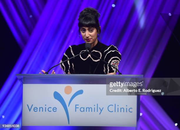 Actress Sunita Mani attend the Venice Family Clinic's 36th Annual Silver Circle Gal at The Beverly Hilton Hotel on March 19, 2018 in Beverly Hills,...