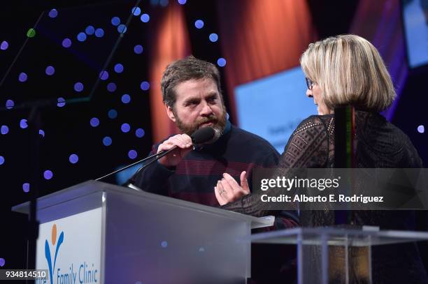 Actor Zach Galifianakis and Dr. Karen Lamp attend the Venice Family Clinic's 36th Annual Silver Circle Gal at The Beverly Hilton Hotel on March 19,...