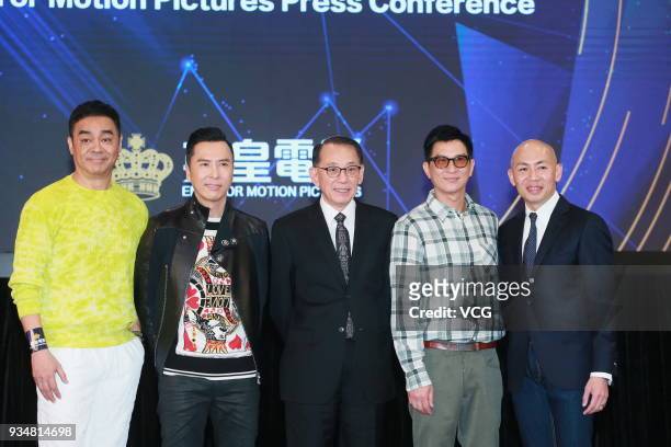 Actor Sean Lau Ching-Wan, actor Donnie Yen, Chairman of Emperor Group Albert Yeung, actor Nick Cheung and guest attend the Emperor Motion Pictures...