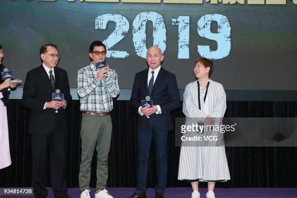 Chairman of Emperor Group Albert Yeung and actor Nick Cheung attend the Emperor Motion Pictures Press Conference on March 19, 2018 in Hong Kong,...