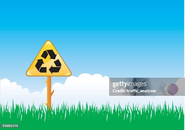 recycle symbol over green grass - acid rain stock illustrations