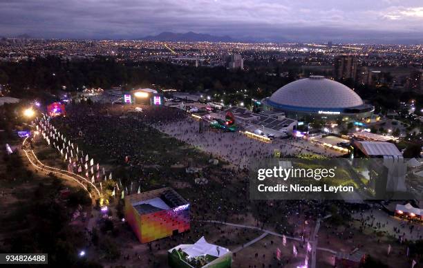 Aerial view of Parque O'Higgins during the second day of Lollapalooza Chile 2018 at Parque O'Higgins on March 17, 2018 in Santiago, Chile.