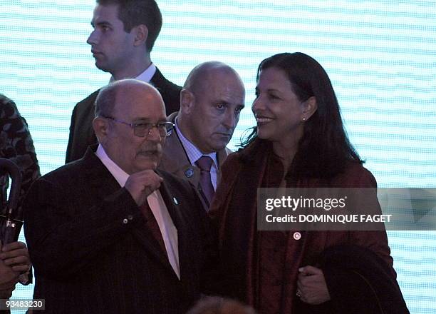 Honduras's Foreign Minister Patricia Rodas and Dominican Republic's Foreign Minister Carlos Morales arrive to attend the inauguration of the XIX...