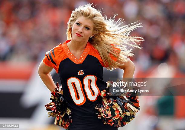 Cincinnati Bengals cheerleader is pictured during the NFL game against the Cleveland Browns at Paul Brown Stadium on November 29, 2009 in Cincinnati,...