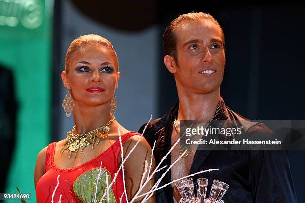 Ricardo Cocchi and Yulia Zagoruychenko of the USA perform in the World Latin Dance Masters at Innsbruck Congress Hall on November 28, 2009 in...