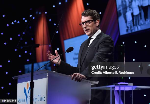 Scott Aukerman attend the Venice Family Clinic's 36th Annual Silver Circle Gal at The Beverly Hilton Hotel on March 19, 2018 in Beverly Hills,...