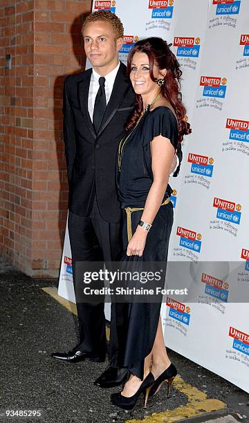Wes Brown with wife Leane Brown attend the Manchester United annual gala dinner - United For UNICEF at Old Trafford on November 29, 2009 in...