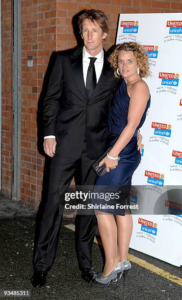 Edwin van der Sar and wife Annemarie van Kesteren attend the Manchester United annual gala dinner - United For UNICEF at Old Trafford on November 29,...