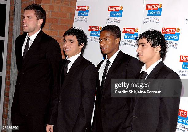 Joshua King, Ben Foster, Rafael Da Silva and Fabio Da Silva attend the Manchester United annual gala dinner - United For UNICEF at Old Trafford on...